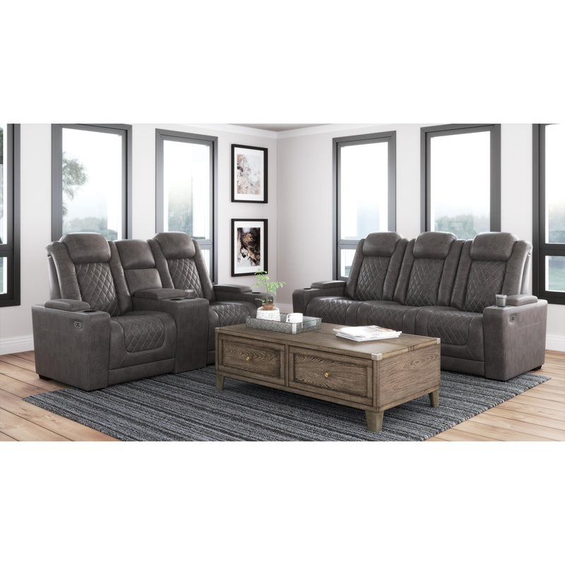 Signature Design by Ashley HyllMont Power Reclining Leather Look Loveseat with Console 175721 IMAGE 10