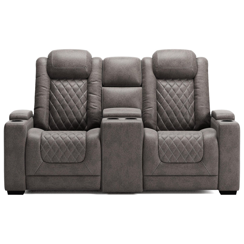 Signature Design by Ashley HyllMont Power Reclining Leather Look Loveseat with Console 175721 IMAGE 1