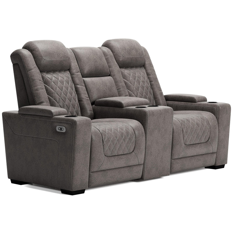 Signature Design by Ashley HyllMont Power Reclining Leather Look Loveseat with Console 175721 IMAGE 2