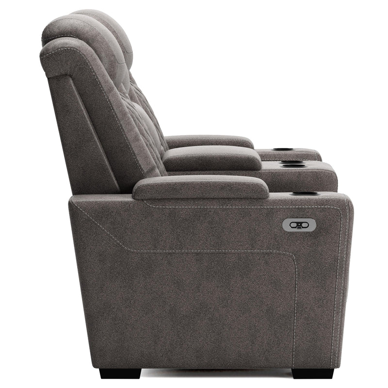 Signature Design by Ashley HyllMont Power Reclining Leather Look Loveseat with Console 175721 IMAGE 4