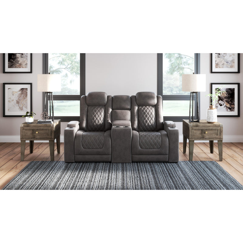 Signature Design by Ashley HyllMont Power Reclining Leather Look Loveseat with Console 175721 IMAGE 6