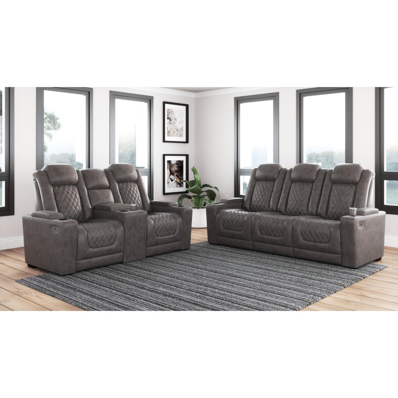 Signature Design by Ashley HyllMont Power Reclining Leather Look Loveseat with Console 175721 IMAGE 8