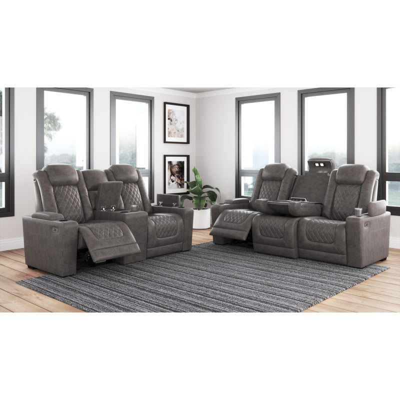 Signature Design by Ashley HyllMont Power Reclining Leather Look Loveseat with Console 175721 IMAGE 9