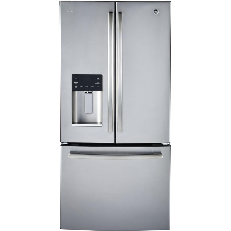 GE Profile 33-inch, 17.5 cu. ft. French 3-Door Refrigerator with Water and Ice Dispenser PYE18HYRKFS IMAGE 1